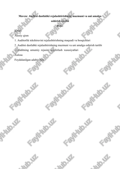 auditni dastlabki rejalashtirishning mazmuni va uni amalga oshirish tartibi — DOCX