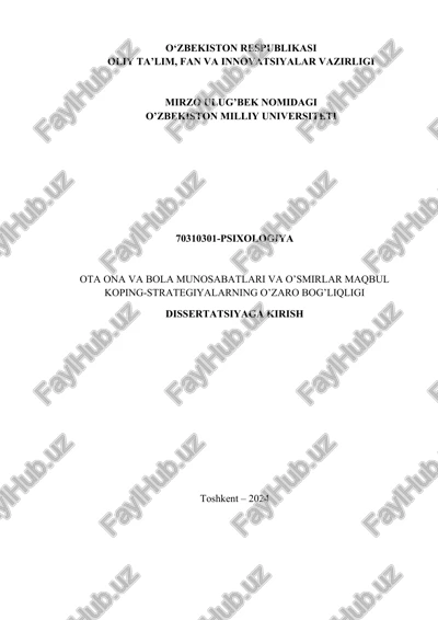 ota ona va bola munosabatlari va o’smirlar maqbul koping-strategiyalarning o’zaro bog’liqligi — DOCX