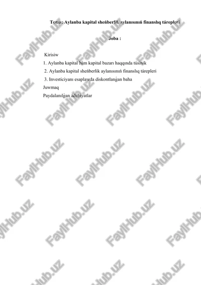 aylanba kapital sheńberlik aylanısınıń finanslıq tárepleri — DOCX