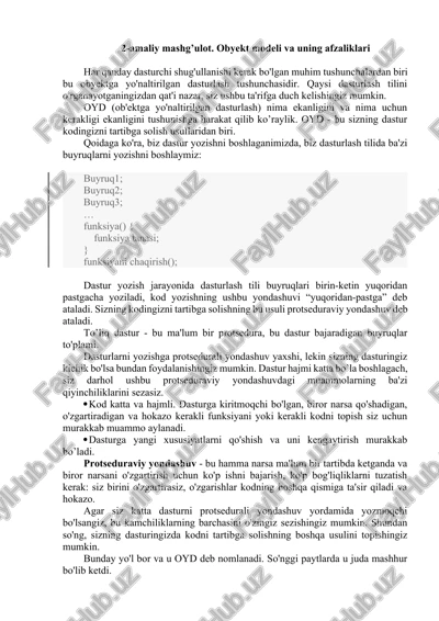 obyekt modeli va uning afzaliklari — DOCX