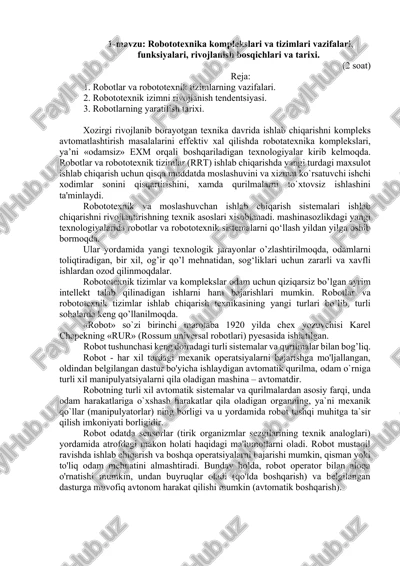 robototexnika komplekslari va tizimlari — DOCX