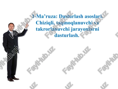 ma’ruza: dasturlash asoslari. chiziqli, taqmoqlanuvchi va takrorlanuvchi jarayonlarni dasturlash — PPT