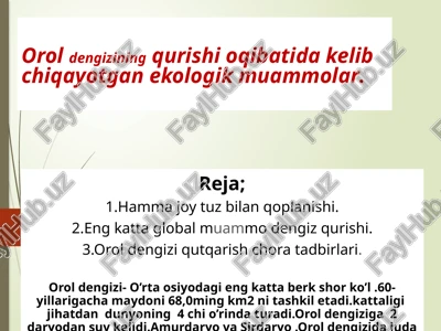 oroldengizining qurishi oqibatida kelib chiqayotgan ekologik muammolar — PPTX