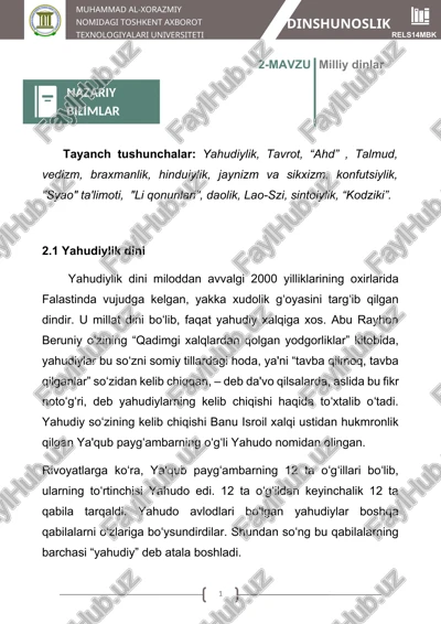 milliy dinlar — DOCX