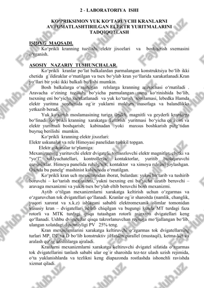 laboratoriya ishi - koʻprikli kranlar — DOCX