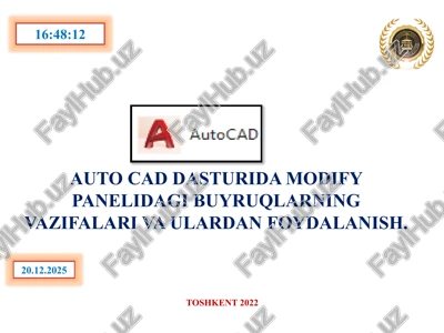 auto cad dasturida modify panelidagi buyruqlarning vazifalari va ulardan foydalanish — PPTX
