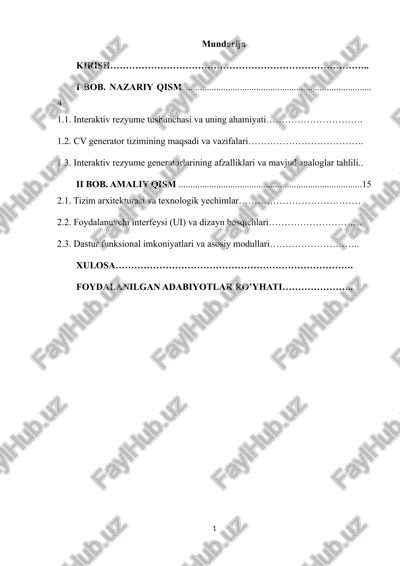 interaktiv rezyume (cv) generatorini ishlab chiqish — DOCX