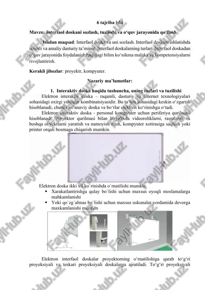 interfaol doskani sozlash, tuzilishi va o‘quv jarayonida qo‘llash — DOCX