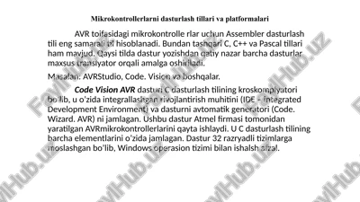 avrtoifasidagi mikrokontrollerlar uchun assembler dasturlashtili — PPTX