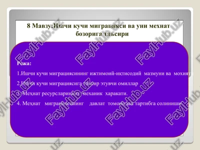 ishchi kuchi migratsiyasi va uni mexnat bozoriga ta'siri — PPT