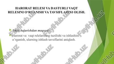 harorat relesi va dasturli vaqt relesini o'rganish va tavsiflarini olish — PPTX