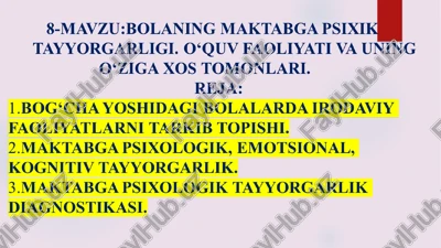 bolaning maktabga psixik tayyorgarligi — PPT