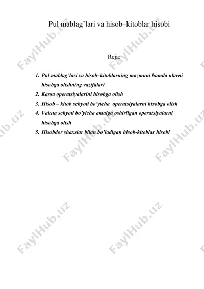 pul mablag’lari va hisob–kitoblar hisobi — DOC