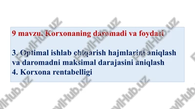 korxonaning daromadi va foydasi — PPTX