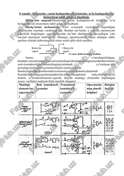 dinistorlar, yarim boshqariluvchi tiristorlar, to'la boshqariluvchi tiristorlarni tahlil qilish va hisoblash — DOCX