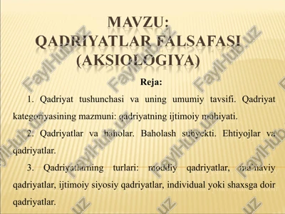 qadriyatlar falsafasi (aksiologiya) — PPT