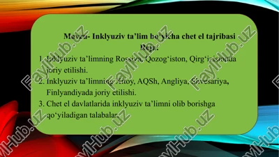 inklyuziv ta’lim bo‘yicha chet el tajribasi — PPTX