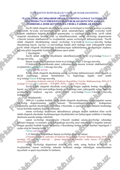 xavfli ishlab chiqarish obyektlarining sanoat xavfsizligi to'g'risida — DOCX