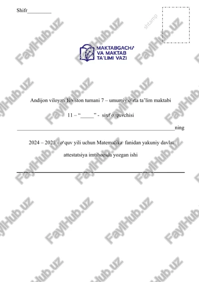matematika fanidan yakuniy davlat attestatsiya imtihonidagi topshiriqlar — DOC