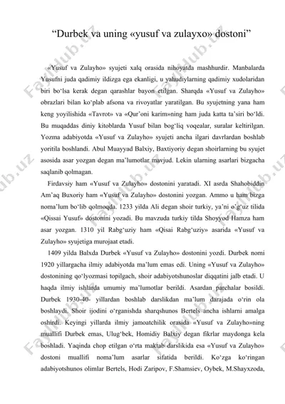 durbеk va uning yusuf va zulayxo doston — DOC