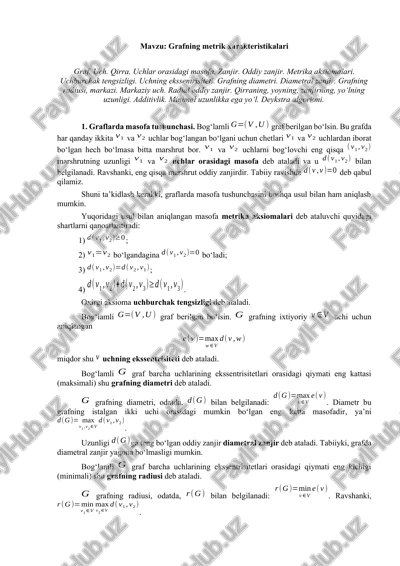 grafning metrik xarakteristikalari — DOCX