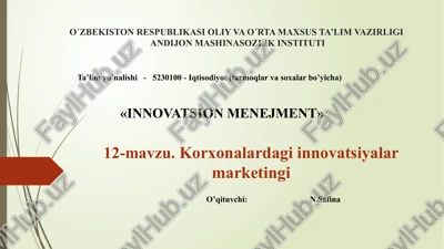 korxonalardagi innovatsiyalar marketingi — PPTX