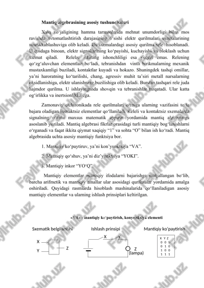 mantiq algebrasining asosiy tushunchalari — DOCX