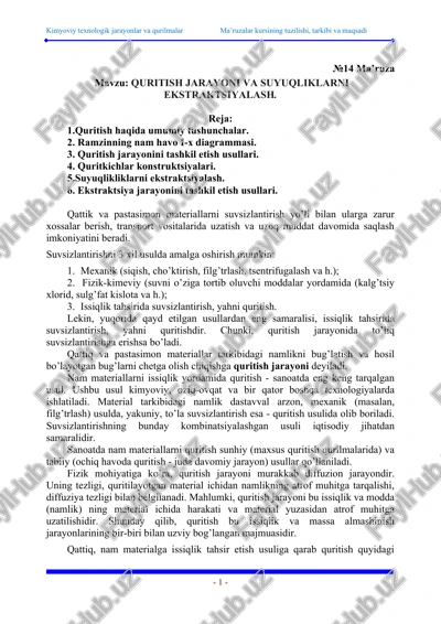 kimyoviy texnologik jarayonlar va qurilmalar ma’ruzalar kursi — DOC