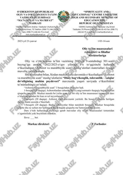 axborot va murabbiylik soati — DOCX