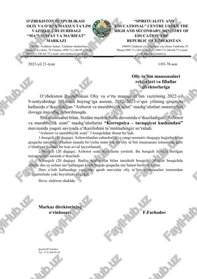 "axborot va murabbiylik soati" — DOCX