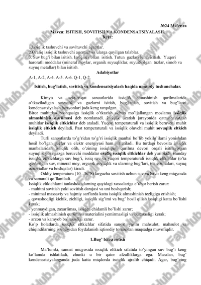 isitish, sovitish va kondensatsiyalash — DOCX