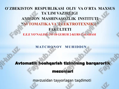 avtomatik boshqarish tizimining barqarorlik mezonlari — PPTX
