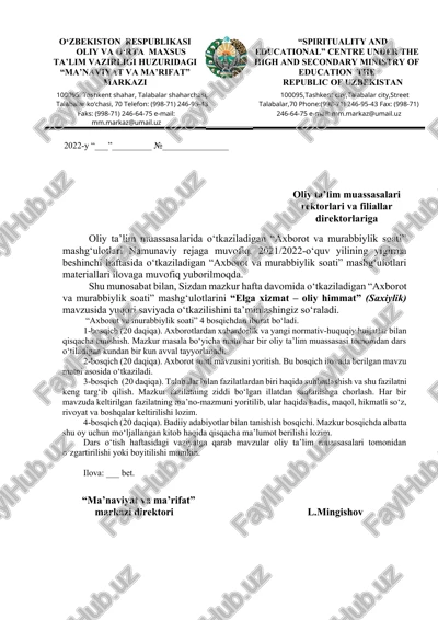 "axborot va murabbiylik soati" — DOCX