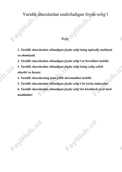 yuridik shaxslardan undiriladigan foyda solig‘i — DOC