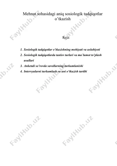 mеhnаt sоhаsidаgi аniq sоsiоlоgik tаdqiqоtlаr o’tkаzish — DOC