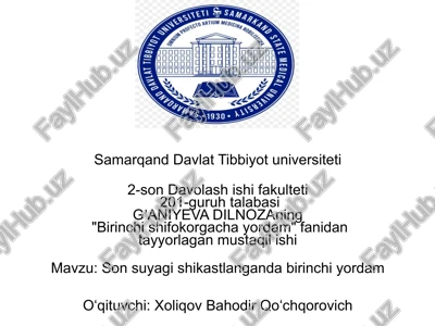 "birinchi shifo korgachay o'rdam" — PPTX