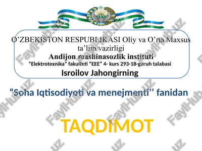 ishlabchiqarish jarayonlarini ta'minlash vatartibgasolish — PPTX