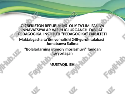 "bolalarlarning ijtimoiy moslashuvi" — PPTX