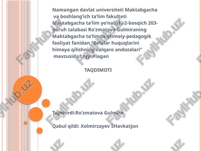 bolalar huquqlarini himoya qilishning xalqaro andozalari — PPTX