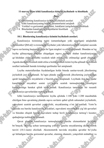 bino ichki kanalizasiya tizimini loyihalash va hisoblash — DOCX