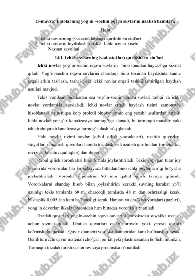 ichki novlarning (vodostoklarning) qurilishi va sinflari — DOCX