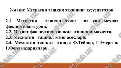 mehnatni tashkil etishning xususiyatlari — PPTX