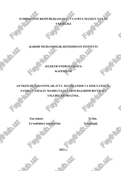 o‘tkinchi jarayonlar, o‘ta kuchlanish va izolyatsiya — DOCX