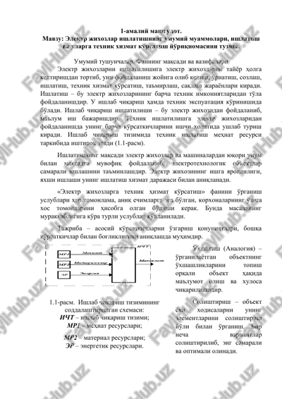 elektr jixozlar ishlatishning umumiy muammolari, ishlatish va ularga texnik xizmat ko'rsatish yo'riqnomasi — DOCX