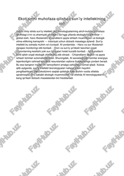 ekotizimni muhofaza qilishda sun’iy intellektning roli – ilmiy ish — PDF