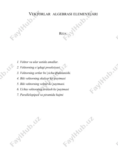 vektorlar algebrasi elementlari — DOC