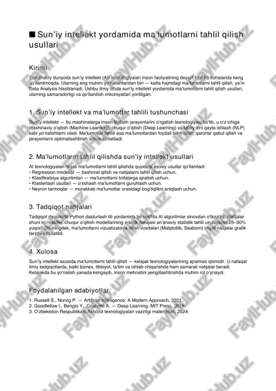 sun’iy intellekt yordamida ma’lumotlarni tahlil qilish usullari — PDF