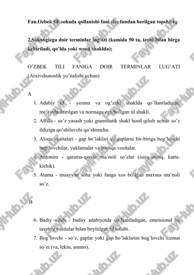 o’zbek tili faniga doir terminlar lug’ati (arxivshunoslik yo’nalishi uchun) — DOCX