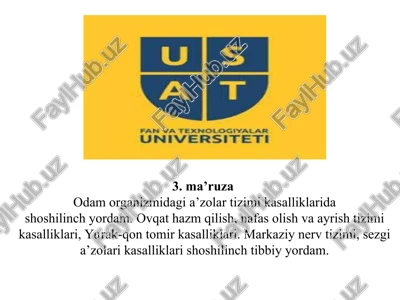 ma'ruza 3: odam organizmidagi a'zolar tizimi kasalliklarida — PPT