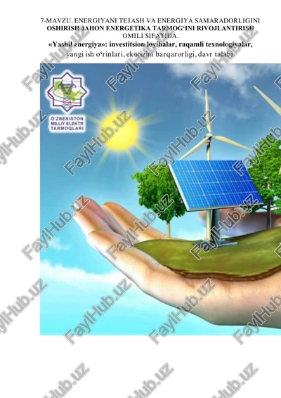 energiyani tejash va energiya samaradorligini oshirish jahon energetika tarmog‘ini rivojlantirish — PDF